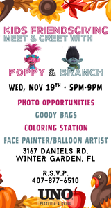 Join us at UNO Pizzeria & Grill – 3167 Daniels Rd, Winter Garden for a Meet Your Favorite Character!!